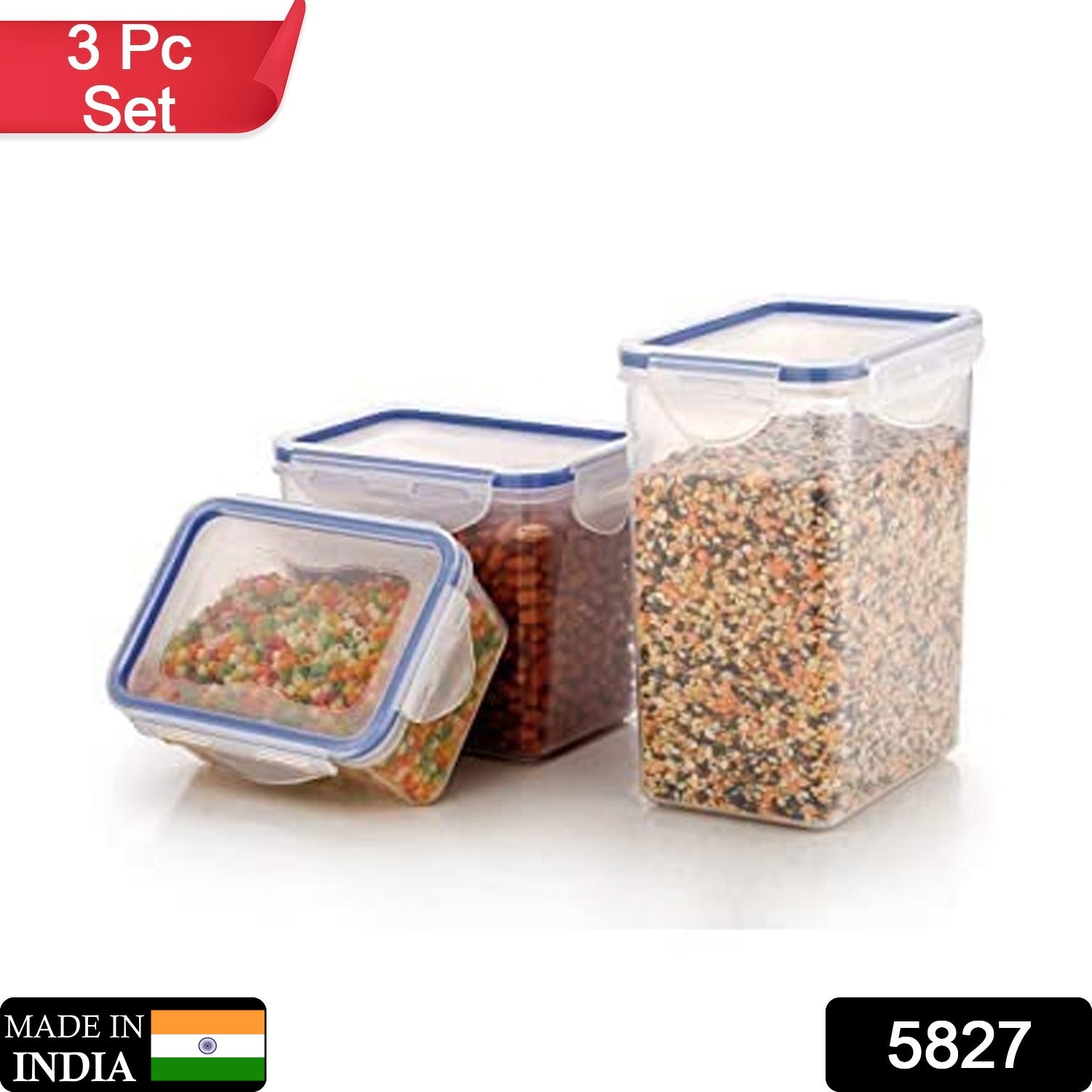 5827 Rectangle ABS Airtight Food Storage Containers with Leak Proof Locking Lid Storage container set of 3 Pc (Approx Capacity 500ml,1000ml,1500ml, Transparent) 5827 Rectangle ABS Airtight Food Storage Containers with Leak Proof Locking Lid Storage container set of 3 Pc (Approx Capacity 500ml,1000ml,1500ml, Transparent)